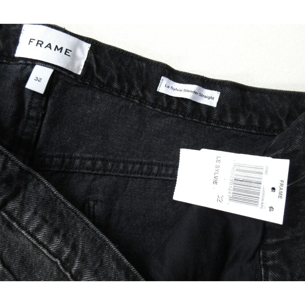 NWT FRAME Le Sylvie Slender Straight in Wilkinson Rips High Rise Jeans 32